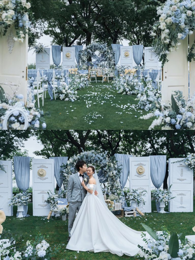 雾霾蓝户外婚礼，邂逅清新雅致的浪漫