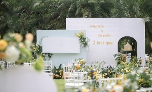 暖黄森系婚礼全景草坪场景