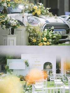 暖黄森系婚礼花艺布置核心