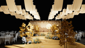 春花秋月婚礼山水纹样细节