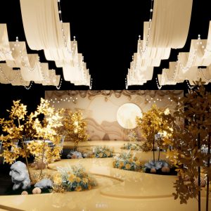 春花秋月婚礼全景（鎏金月下画卷）