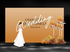 金色恋曲婚礼迎宾区暖橘纱幔场景